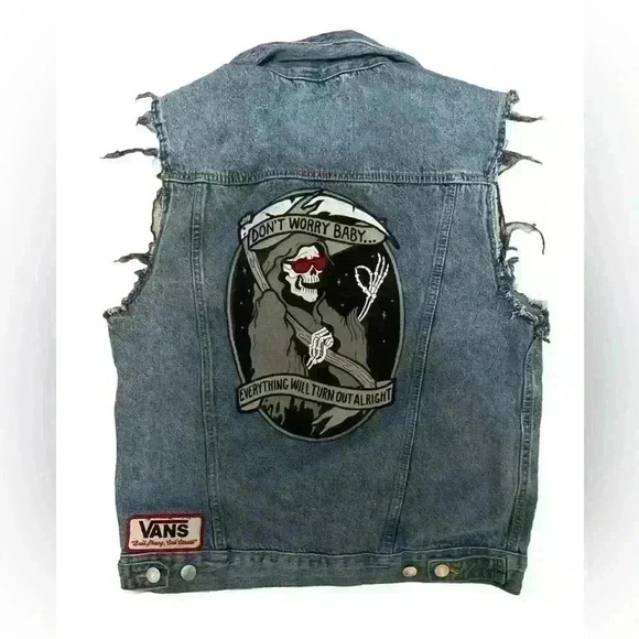 Vintage Route 66 Denim Cutoff Jacket Vest Custom With Skull And Vans Patch M - Picture 2 of 9
